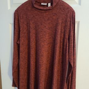 LOGO Lori Goldstein 1X Mockneck Sweater Cardigan Heatheres Maroon Blue Lace trim